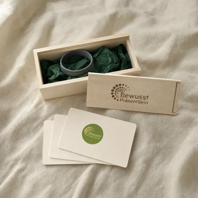 Holzbox BewusstPräsentSein mit Basis Armband und drei Energiekarten
